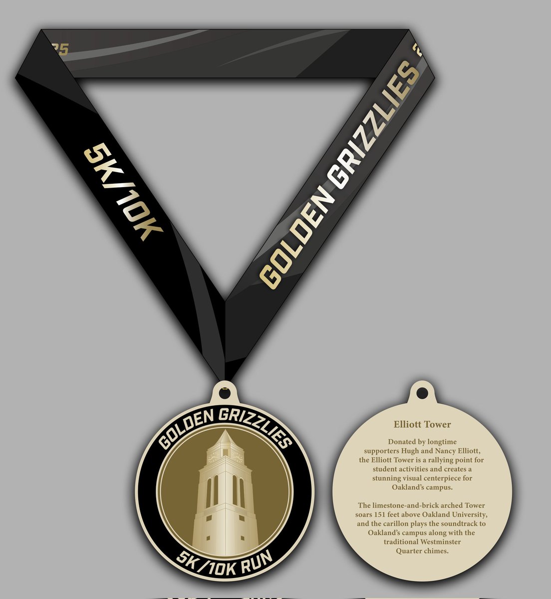 Today is our big 2025 medal reveal for the Golden Grizzlies 5k/10k! Featuring the Elliot Tower. This will be the first in a multi-year series of medals which highlight different parts of campus! Register now before the Friday price increase! runsignup.com/Race/MI/Roches…