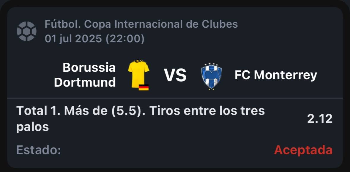 ➡️ Se viene un lindo duelo entre Borussia vs Monterrey por los Octavos de Final del #MundialDeClubes. 

Hace esta apuesta de Xavi donde ve con buenos ojos los tiros al arco del equipo Alemán 🇩🇪

¿Porque en Megapari? Aparte de tener las mejores cuotas los fin de semana nos ofrece