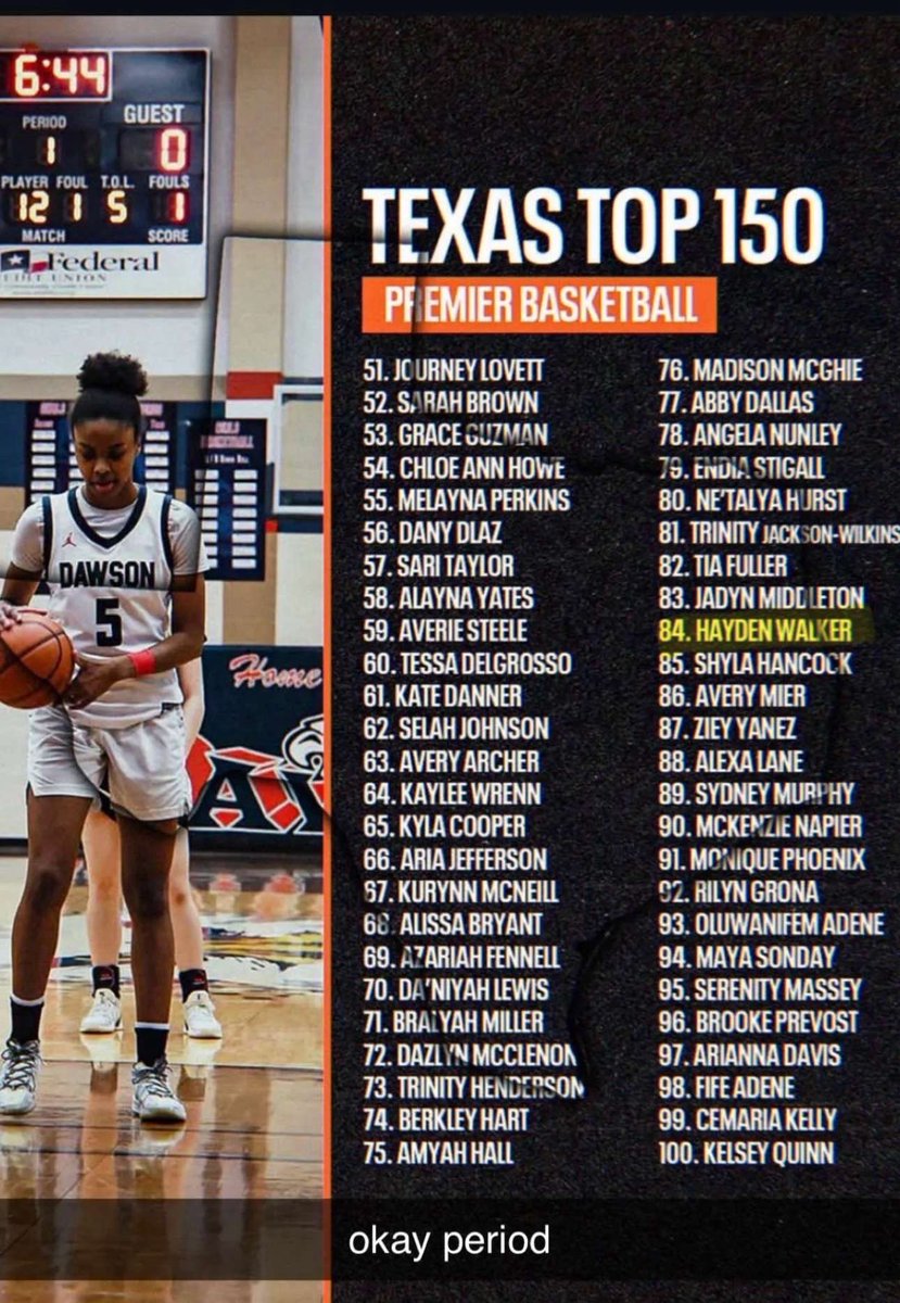Hayden Walker (@hayden_walker07) on Twitter photo Greatful to be ranked 84th out of the top 150 girls in Texas!!
<a href="/PBRhoops/">Premier Basketball</a> <a href="/cyfairpremier/">CyFair Premier</a> <a href="/JISDSocialMedia/">Jacksboro ISD</a> Greatful to be ranked 84th out of the top 150 girls in Texas!!
<a href="/PBRhoops/">Premier Basketball</a> <a href="/cyfairpremier/">CyFair Premier</a> <a href="/JISDSocialMedia/">Jacksboro ISD</a>