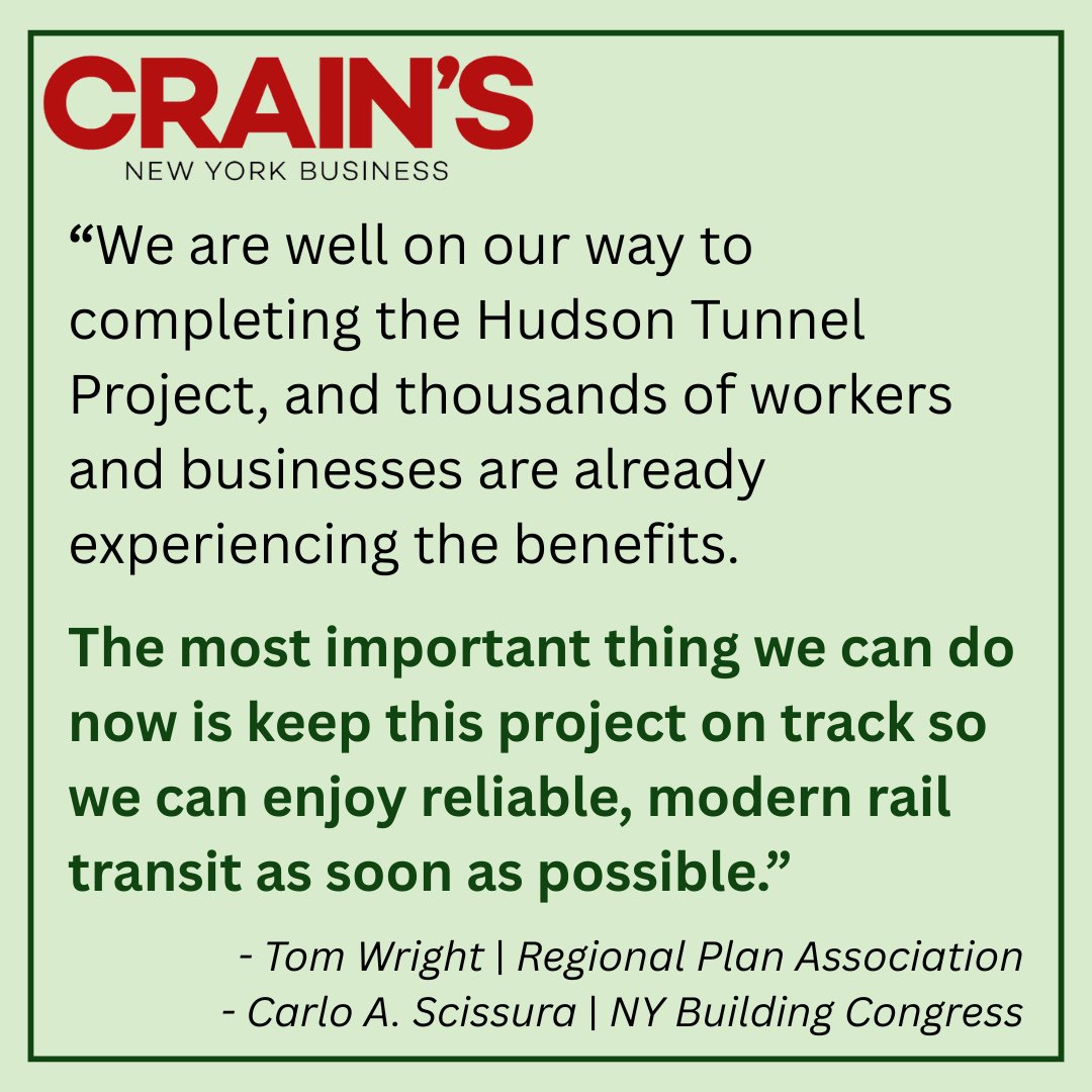 GatewayProgNews's tweet image. Tom Wright and Carlo Scissura are right: New York doesn't work without reliable train service. Their great op-ed in @CrainsNewYork highlights why we must keep the Hudson Tunnel Project on track.
Read the op-ed here: crainsnewyork.com/op-ed/keep-gat…