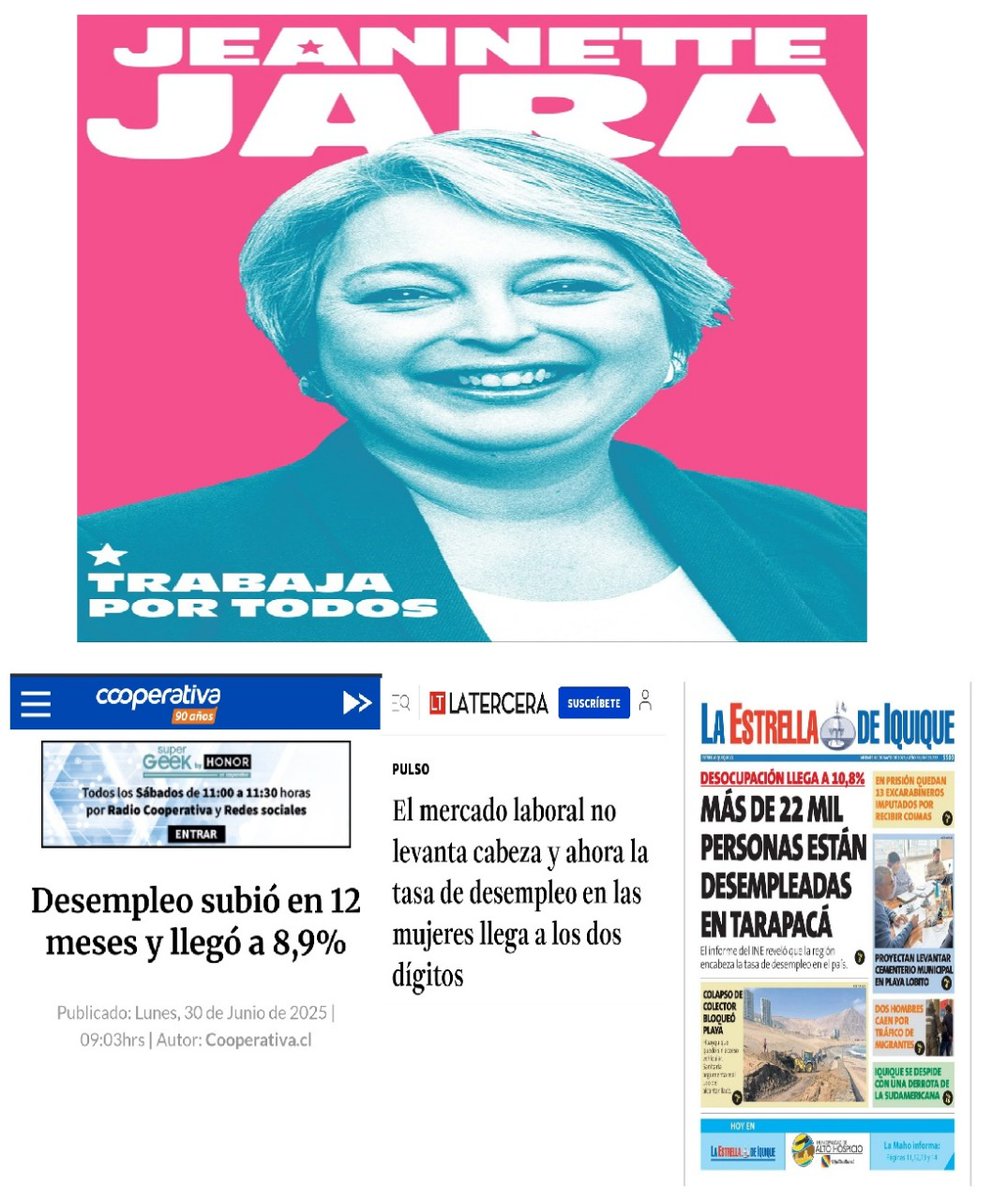 Ella era la ministra del Trabajo.
¿Qué podría salir mal?
Desempleo al alza
Mujeres con cifras históricas de cesantía.
Región de Tarapacá  índice de desempleo sobre dos dígitos. 
Esa es la realidad!
#Desempleo #CrisisLaboral #MinistraDelDesempleo #ChileSinTrabajo #TrabajoParaQuien