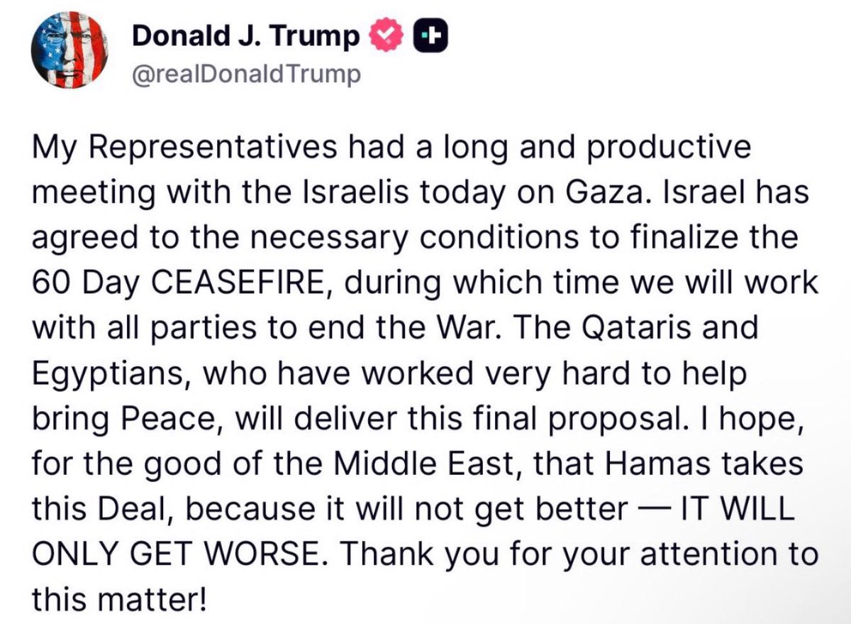 Hopefully we have the start of a permanent ceasefire and the end to this horrible genocide. Too many innocent lives have been lost.