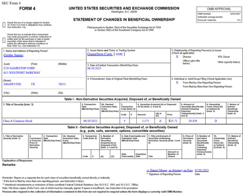 $GME insider BUYS MORE $GME ‼️