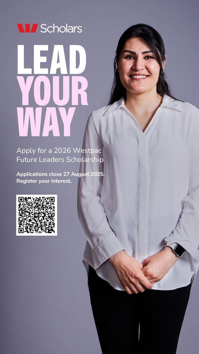 Applications for the 2026 Westpac Future Leaders Scholarships are now open. Apply to receive up to $120K in funding, along with leadership development and overseas travel experiences. 
More info 👉shorturl.at/r6nD9
