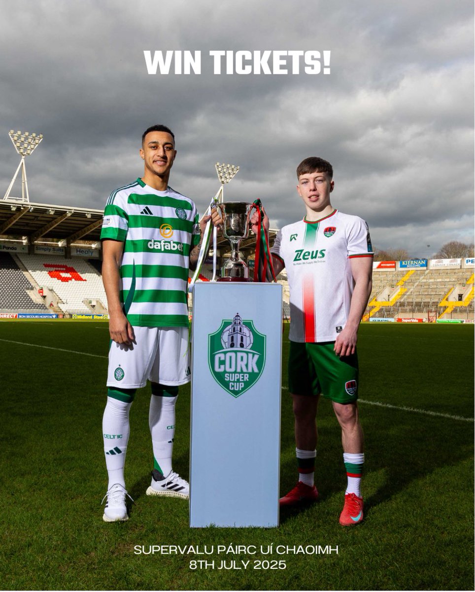 🍀 TICKET GIVEAWAY! 🍀

Celtic vs Cork City in the #CorkSuperCup at SuperValu Páirc Uí Chaoimh Monday 8 July. We’ve got 2 tickets up for grabs!

To enter:
Follow us and <a href="/CorkSuperCup/">CorkSuperCup</a> ,share and tag a friend!

Winner picked Friday 5 July.
Didn’t win? Visit➡️corksupercup.com/tickets