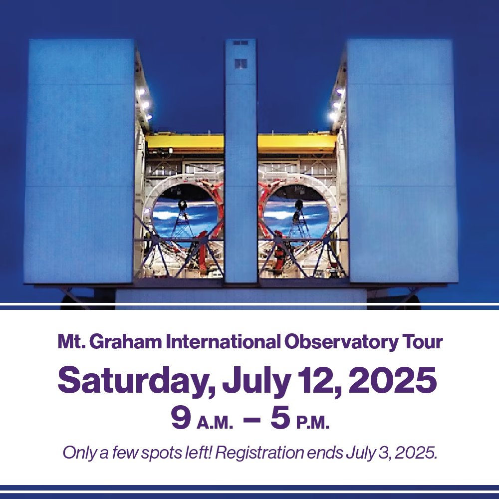 Mount Graham International Observatory Tour
An all-day tour held Saturday, July 12th from 9 a.m. - 5 p.m.
Only a few spots left! Registration ends Thursday, July 3rd.

eventbrite.com/e/mt-graham-in…