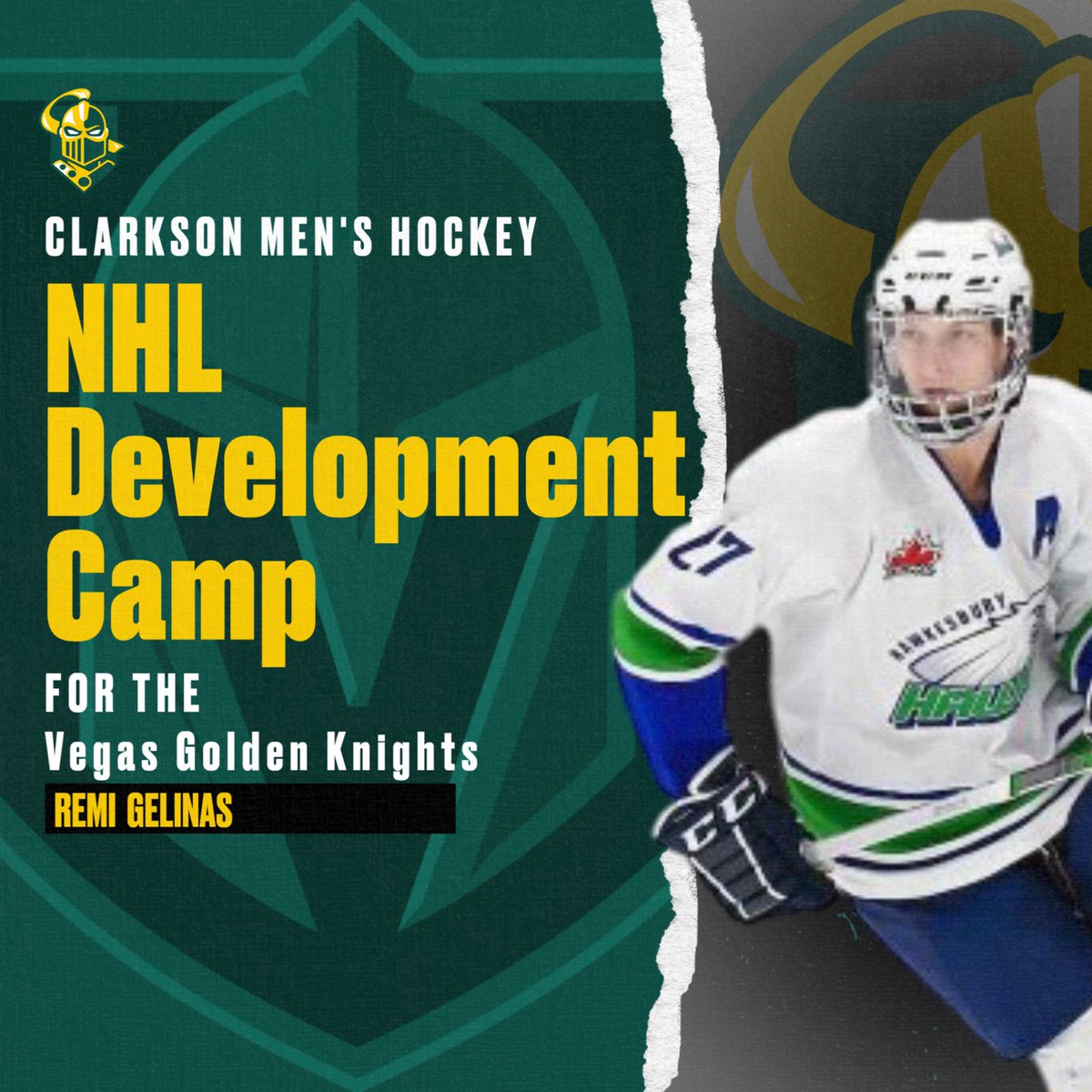 ClarksonMHockey's tweet image. Future Golden Knight (Clarkson version) is skating with the NHL version of the Golden Knights at Development Camp this week!