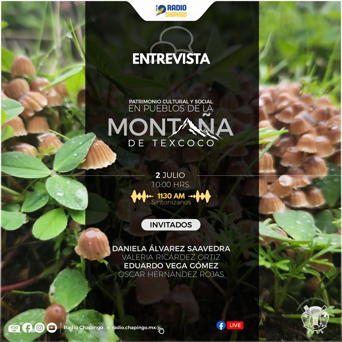 Mañana 02 de Julio a las 10:00 am Radio Chapingo recibirá a lxs estudiantes que hicieron trabajo de campo en la casa de Tepetaoxtoc.
Pueden sintonizarlo en:
facebook.com/chapingoradio?…
y en
radio.chapingo.mx