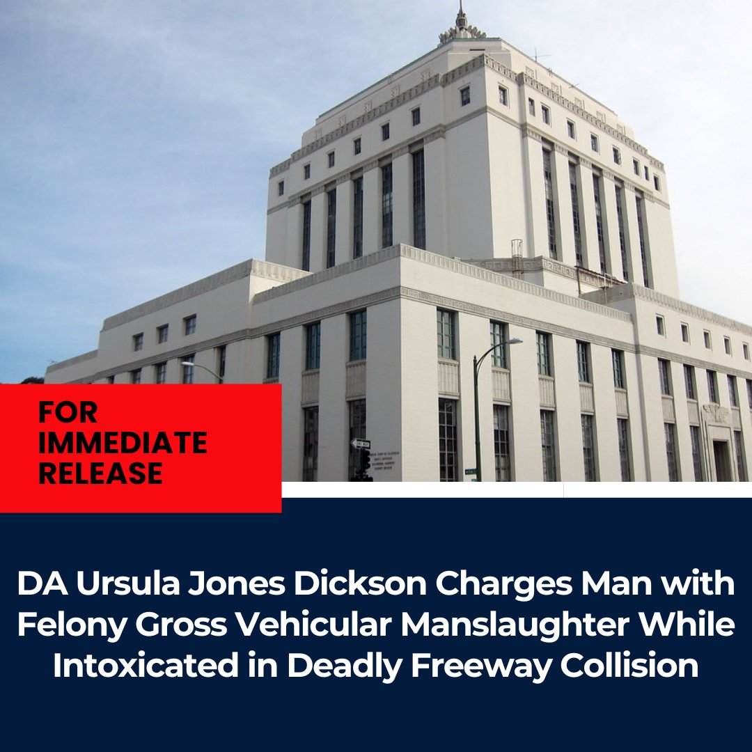DA Ursula Jones Dickson Charges Man with Felony Gross Vehicular Manslaughter While Intoxicated in Deadly Freeway Collision
#Charges #DAUrsulaJonesDickson #AlamedaCountyDA

da.alamedacountyca.gov/da-ursula-jone…