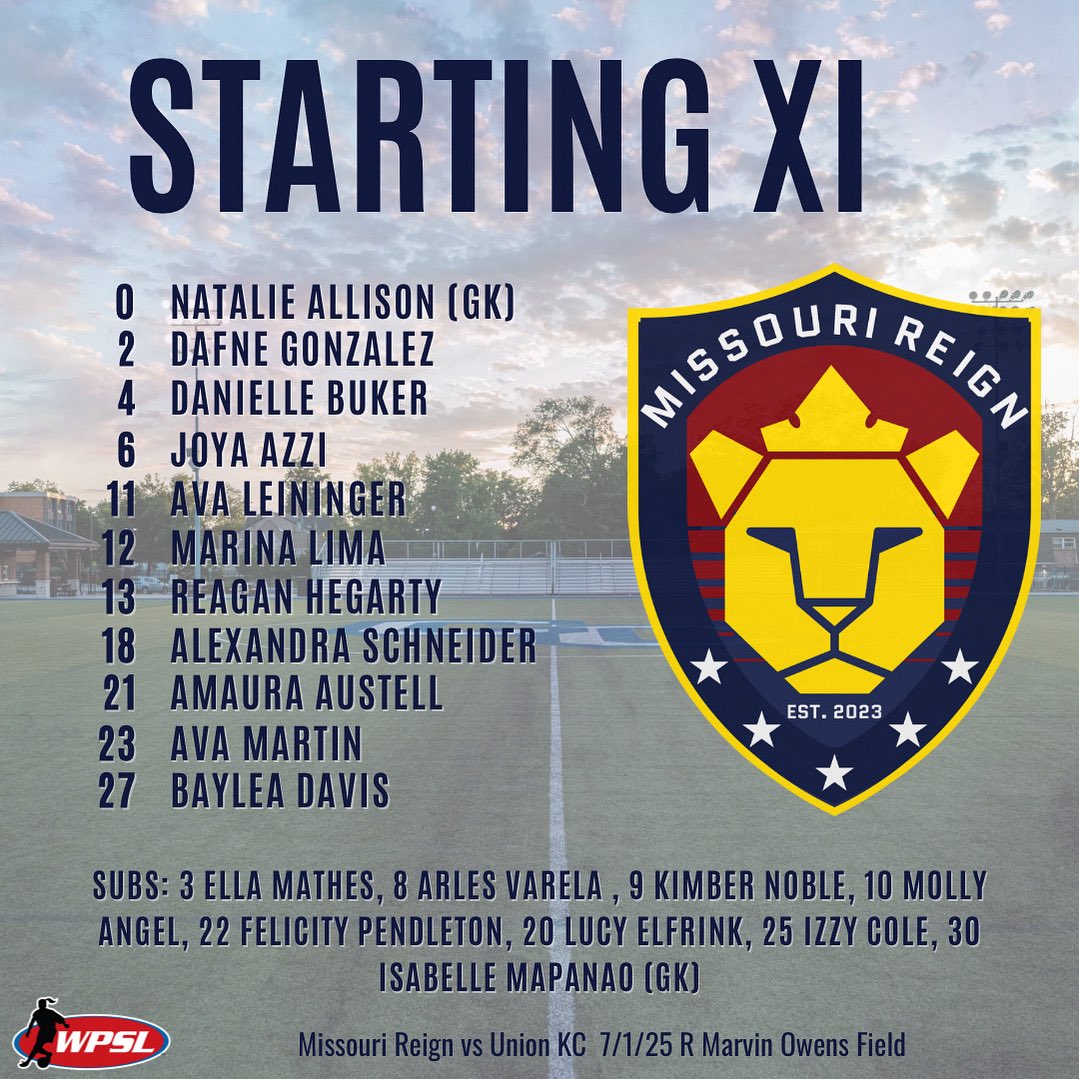 MissouriReign's tweet image. Starting XI for tonight’s final home game of the 2025 season!
#makeitreign