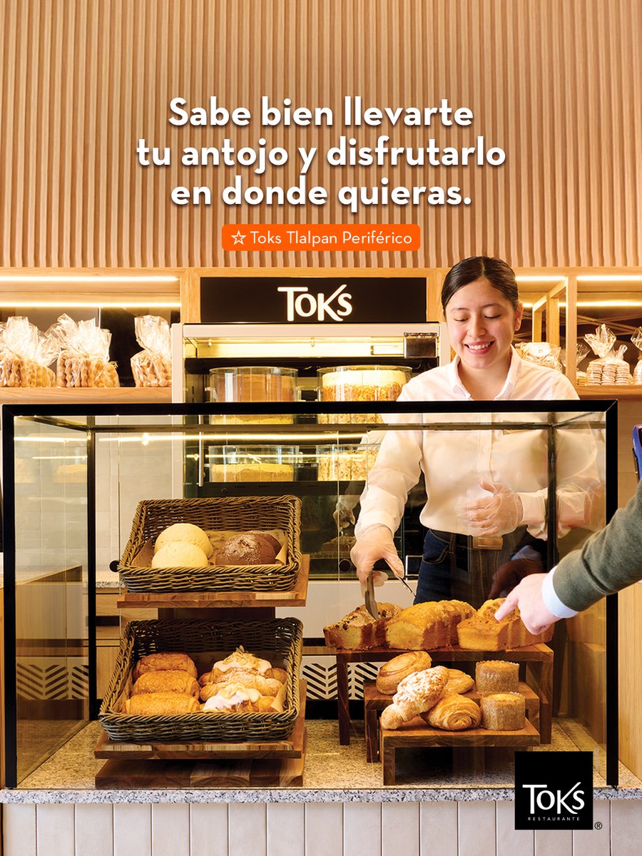 Lleva tus antojos a donde vayas. Descubre nuestras nuevas áreas para llevar y elige tu pan favorito, horneado a diario, perfecto para acompañar tu desayuno, en Toks Tlalpan Periférico.