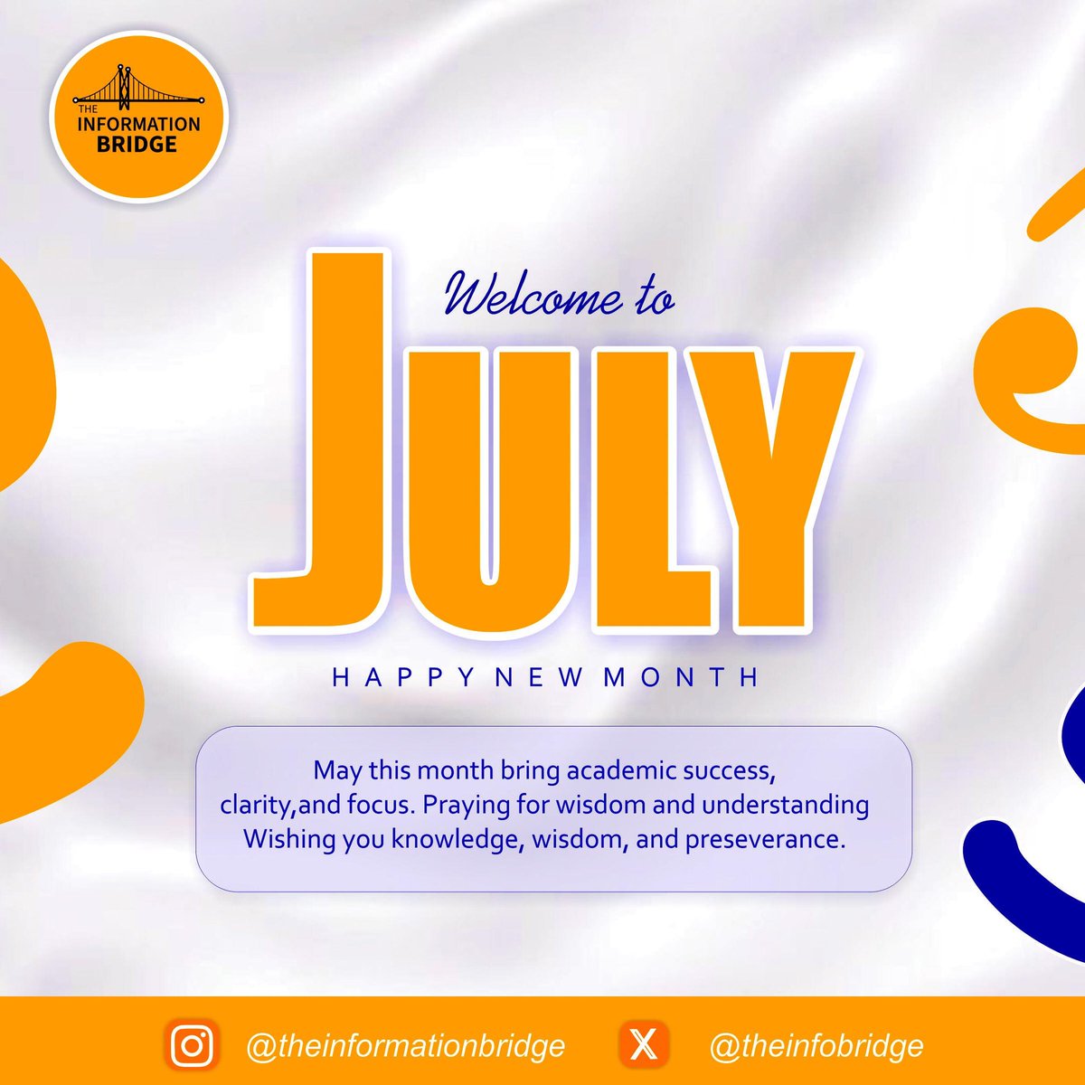 _TheInfoBridge_'s tweet photo. Welcome to July! ๐
A fresh start, a new chapter.
May this month bring clarity, wisdom, academic success, and unshakable focus.
Keep striving, keep growing. Happy New Month from The Information Bridge! ๐ก๐โจ
#HappyNewMonth #WelcomeJuly #TheInformationBridge #AcademicExcellence https://t.co/R7DIFktEq1