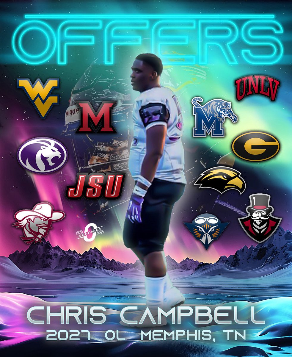 Parker Titus (@ptgraphics0) on Twitter photo Offers on the table for 2027 OL Chris Campbell (<a href="/ChrisCa05648693/">Big Chris Campbell</a>).
The 6’4 305 OL from Memphis, TN has attracted major attention this past week getting offers from schools like Memphis and West Virginia.
Who’s next to offer the talented OL? 👀 Offers on the table for 2027 OL Chris Campbell (<a href="/ChrisCa05648693/">Big Chris Campbell</a>).
The 6’4 305 OL from Memphis, TN has attracted major attention this past week getting offers from schools like Memphis and West Virginia.
Who’s next to offer the talented OL? 👀