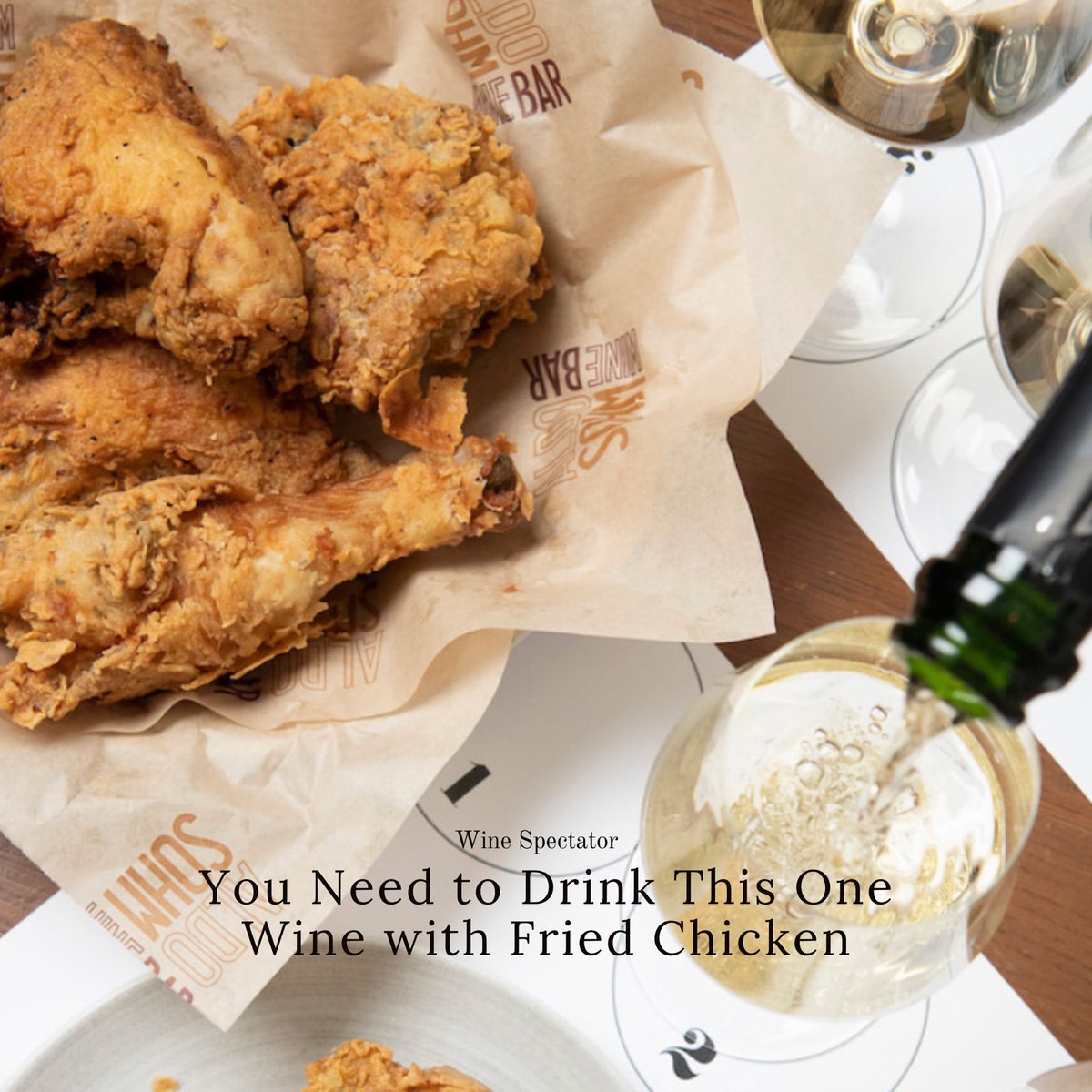 sohmbar's tweet image. Sparkling wine and fried chicken? Sure, other whites can work — but nothing cuts through the richness, salt, and crunch of fried chicken, explains @aldosohm. Check out our fried chicken recipe and pairing suggestions now at the link in bio @WineSpectator