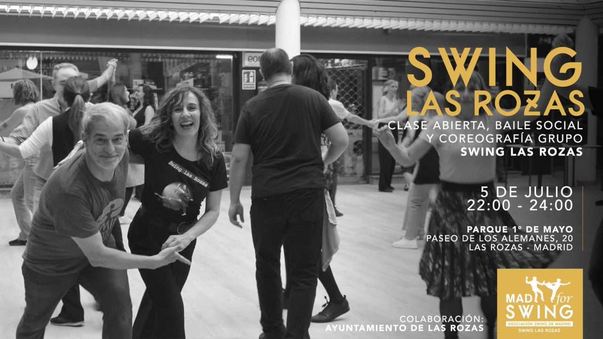 SWING LAS ROZAS en colaboración con los Veranísimos de Las Rozas
Clase abierta y baile social
Sábado 05/07/25 22:00-24:00 
Parque 1° de Mayo, Pso de los Alemanes 20, Las Matas 
madforswing.es/evento/swing-l…

#SomosMADforSwing