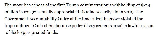 What Elbridge Colby is doing, and by extension what Trump is responsible for, is illegal, because he is cutting off Congressionally-appropriated aid to Ukraine. 

politico.com/news/2025/07/0…
