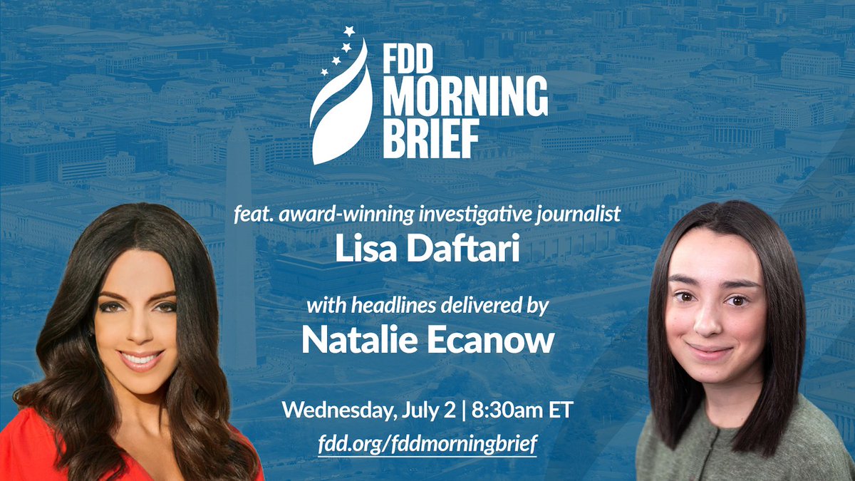 FDD (@fdd) on Twitter photo ποΈ Tomorrow at 8:30am ET!
FDD Sr. Research Analyst <a href="/NatalieEcanow/">Natalie Ecanow</a> delivers #MidEast headlines ahead of a convo between <a href="/JSchanzer/">Jonathan Schanzer</a> & <a href="/LisaDaftari/">Lisa Daftari</a> β editor-in-chief of <a href="/ForeignDeskNews/">The Foreign Desk</a> β focusing on the implications of the "12-Day War" for Iranians inside the country and abroad. ποΈ Tomorrow at 8:30am ET!
FDD Sr. Research Analyst <a href="/NatalieEcanow/">Natalie Ecanow</a> delivers #MidEast headlines ahead of a convo between <a href="/JSchanzer/">Jonathan Schanzer</a> & <a href="/LisaDaftari/">Lisa Daftari</a> β editor-in-chief of <a href="/ForeignDeskNews/">The Foreign Desk</a> β focusing on the implications of the "12-Day War" for Iranians inside the country and abroad.