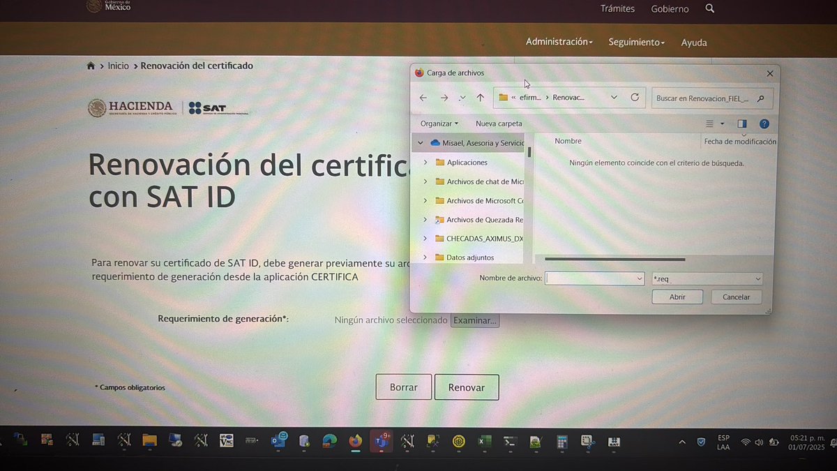 el_misa08's tweet photo. @SATMX Ya segui la guia, pero no me deja seleccionar el archivo con ext . ren y por default viene .req. La aplicación certifaca solo me genera 3 archivos key, ren y txt https://t.co/G0eyaUNX7c