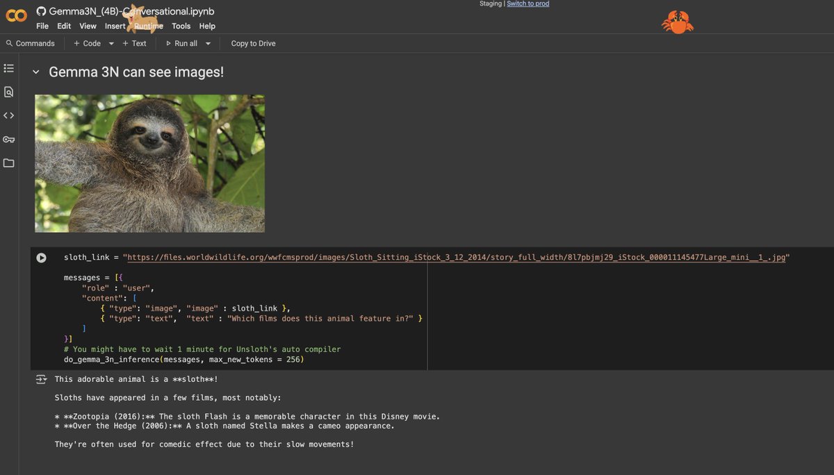 👩💻 Paige Bailey (@dynamicwebpaige) on Twitter photo 🦥 Fine-tuning with <a href="/UnslothAI/">Unsloth AI</a> now supports Gemma 3n! ✨
Friendly reminder: the Gemma 3n models can understand not just text and code, but also images, audio, video, and a whole lot more. 🦥 Fine-tuning with <a href="/UnslothAI/">Unsloth AI</a> now supports Gemma 3n! ✨
Friendly reminder: the Gemma 3n models can understand not just text and code, but also images, audio, video, and a whole lot more.