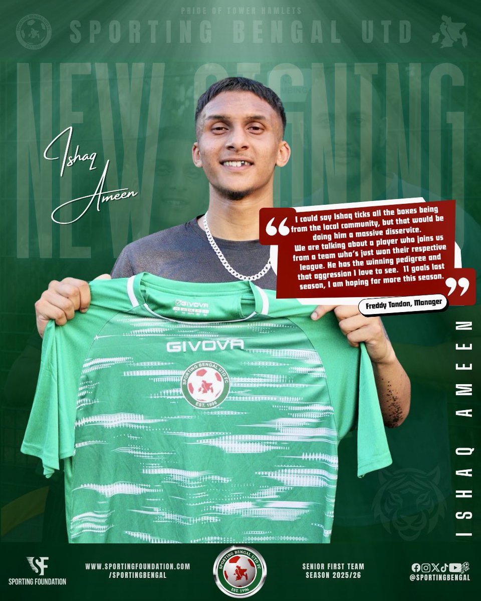 Sporting Bengal Utd FC (@sportingbengal) on Twitter photo π¨ π‘ππͺ π¦πππ‘ππ‘π | Ishaq
Weβre delighted to welcome <a href="/IshaqAm33n/">Ishaq Ameen</a> to the club!
The talented young striker, who lit up Harlow Town with his goals, has finally secured the move to Bengal. π―
A very bright future ahead and big things to come this season! πβ₯οΈ π¨ π‘ππͺ π¦πππ‘ππ‘π | Ishaq
Weβre delighted to welcome <a href="/IshaqAm33n/">Ishaq Ameen</a> to the club!
The talented young striker, who lit up Harlow Town with his goals, has finally secured the move to Bengal. π―
A very bright future ahead and big things to come this season! πβ₯οΈ