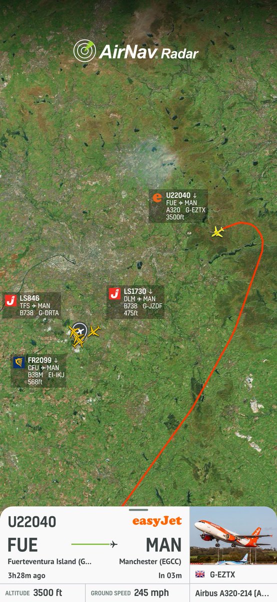 Flight Emergency (@flightemergency) on Twitter photo EasyJet flight U22040 on approach to Manchester with one engine operating due to a landing gear issue
<a href="/AirNavRadar/">AirNav Radar</a>
Follow flight U22040 at AirNav Radar airnavradar.com/flight/U22040 EasyJet flight U22040 on approach to Manchester with one engine operating due to a landing gear issue
<a href="/AirNavRadar/">AirNav Radar</a>
Follow flight U22040 at AirNav Radar airnavradar.com/flight/U22040