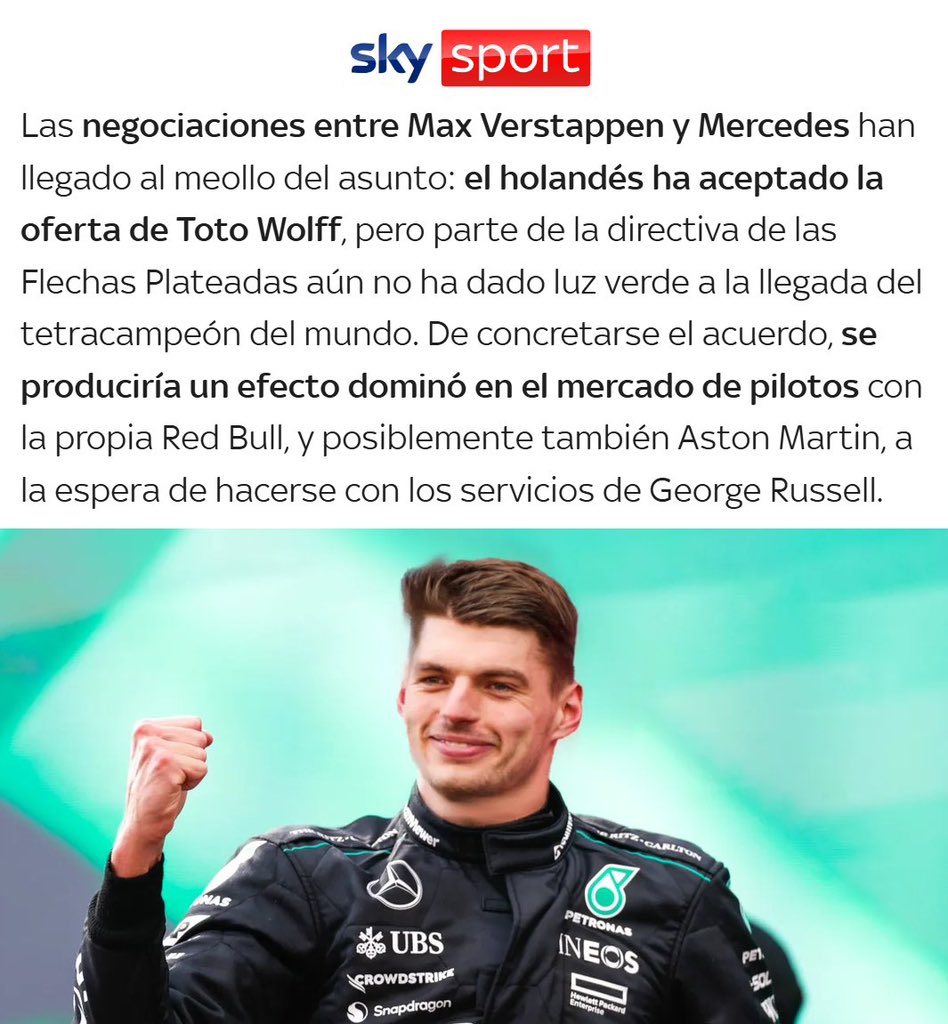 "Toto Wolff":
Porque informan que Max Verstappen negocia para convertirse en nuevo piloto de Mercedes desde la próxima temporada de #Formula1
