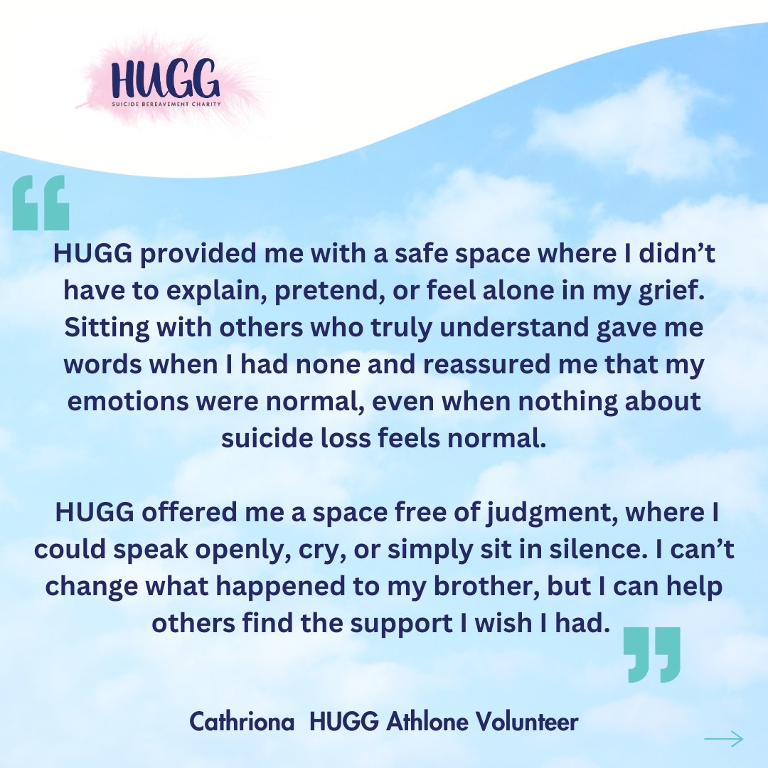 WestBeWell1's tweet image. HUGG - Ireland's national suicide bereavement organisation - have a suicide bereavement support group in Athlone.
The monthly support group meets on Tuesday evenings, 7.30 to 9.30pm.
Find out more here: westbewell.ie/2025/07/02/fre…