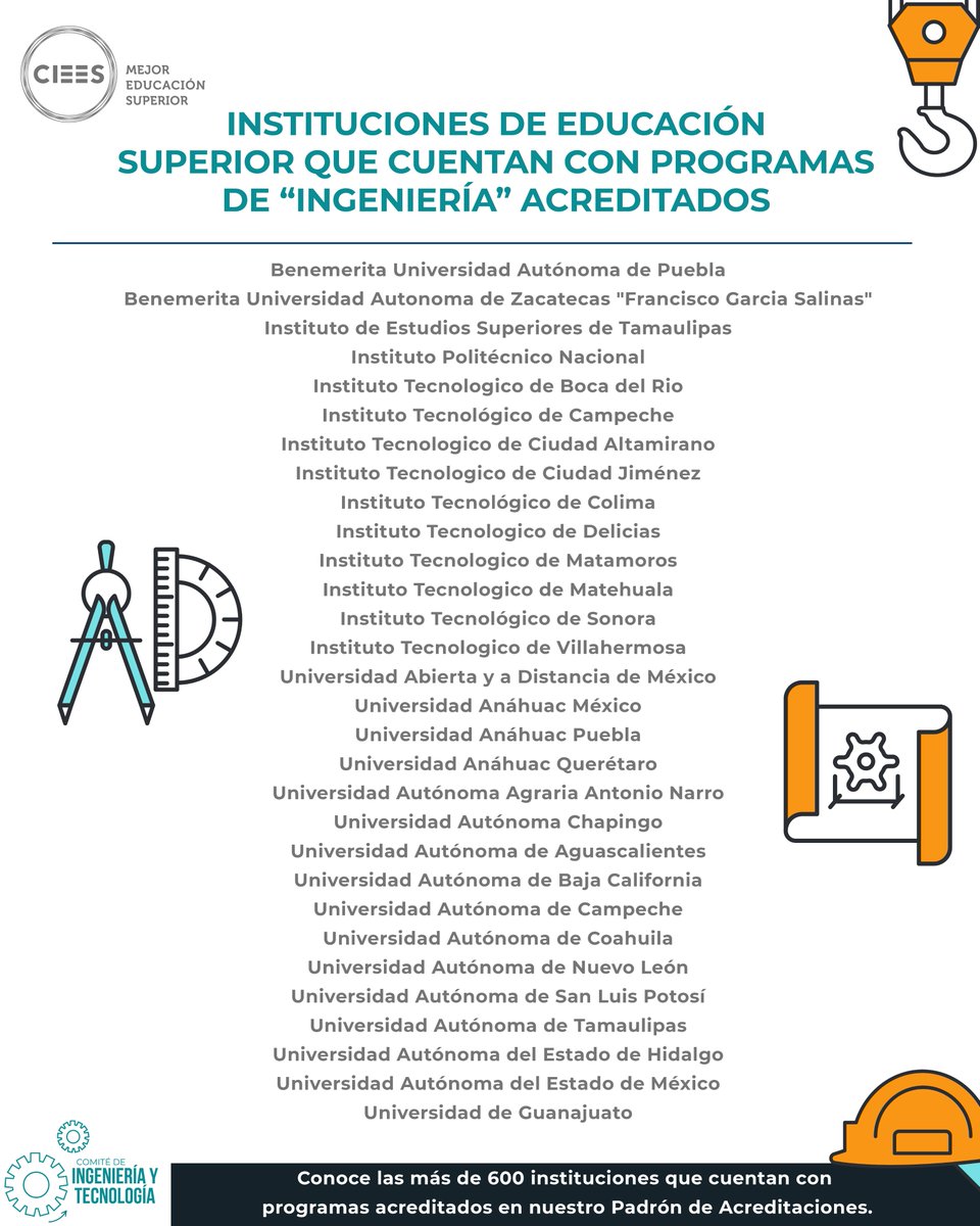 🦺 #DíaDelIngeniero
Conoce el listado de las más de 600 Instituciones de Educación Superior que actualmente cuentan con programas de ingeniería reconocidos por su calidad a través de la acreditación: