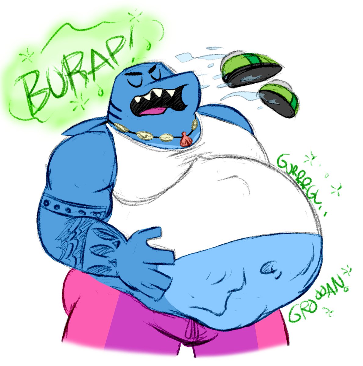 I caved lol
I got this AMAZING vore sketch from Tanio of King Shark  digesting my OC &amp; had a go at colouring it too!

Really love how this looks, hope he gets more vore art going forward hehe ^^