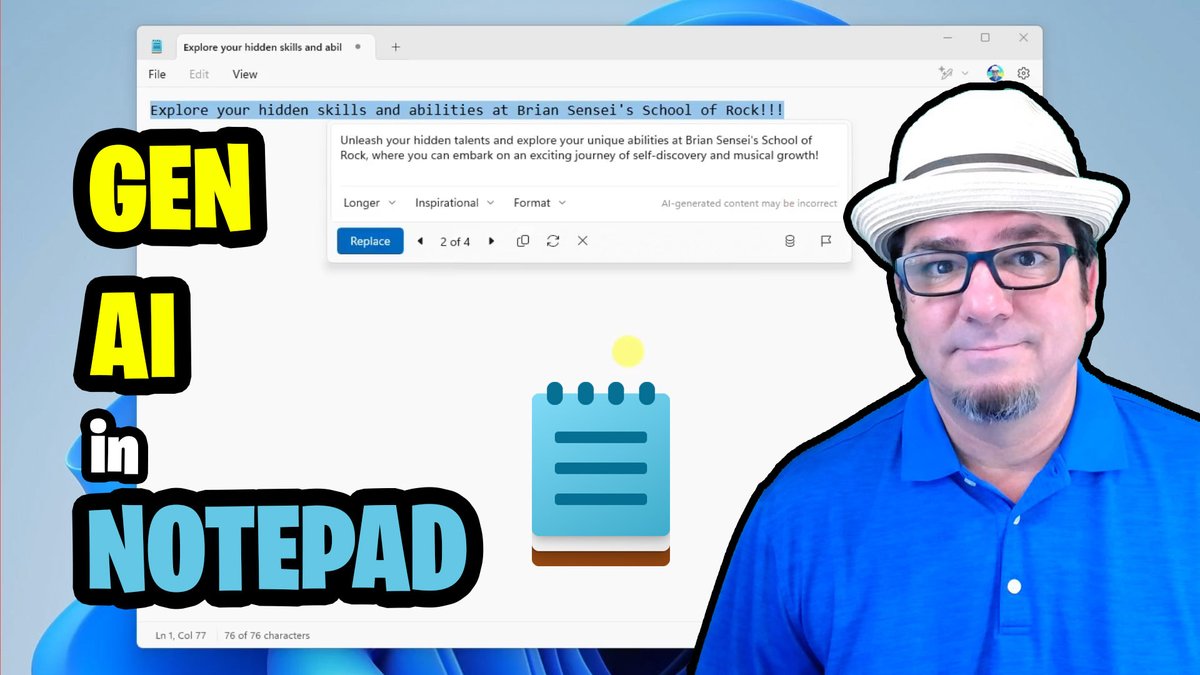 Generative AI in Notepad 🤩 youtu.be/r-0fbCUfPFk?si… #GenAI #Notepad #Windows11