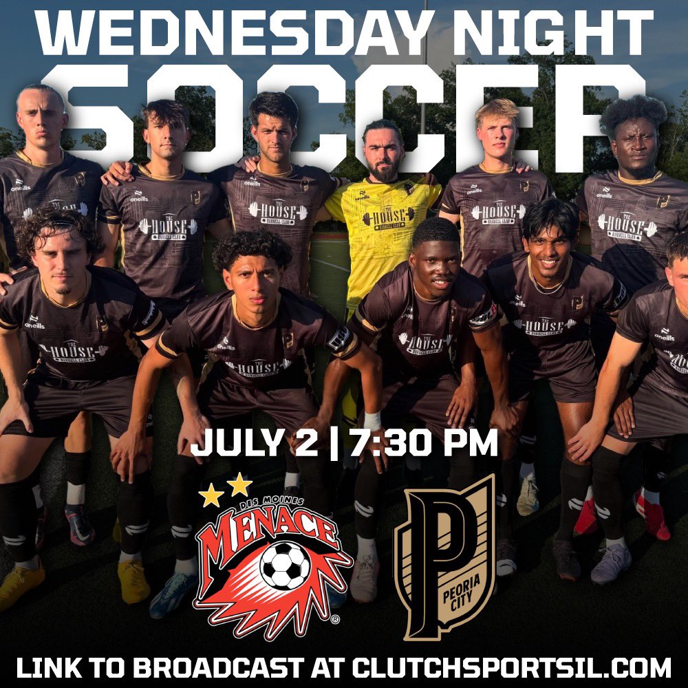 Clutch Sports Media (@clutchsportsil) on Twitter photo 🚨RIVALRY NIGHT👀
<a href="/PeoriaCityUSL2/">Peoria City Soccer</a> looks for revenge in a key late-season matchup against fellow @uslleaguetwo power <a href="/MenaceSoccer94/">Des Moines Menace</a> on Wednesday night!🥊⚽️
Tune in to watch at 7:30, link to the broadcast on clutchsportsil.com‼️📺
#ClutchUp 🚨RIVALRY NIGHT👀
<a href="/PeoriaCityUSL2/">Peoria City Soccer</a> looks for revenge in a key late-season matchup against fellow @uslleaguetwo power <a href="/MenaceSoccer94/">Des Moines Menace</a> on Wednesday night!🥊⚽️
Tune in to watch at 7:30, link to the broadcast on clutchsportsil.com‼️📺
#ClutchUp