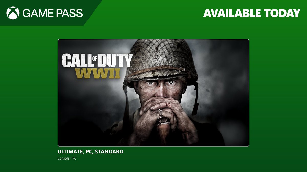 Available now on #GamePass:
#CallOfDutyWWII

#Geekbr0s #Podcast #GamingNews #SledgehammerGames #InfinityWard #Treyarch #RavenSoftware #Beenox #ToysForBob #Microsoft #Xbox #SeriesS #SeriesX #PC #Windows #Gaming #Gamers #GamerGuys #GamerGirls #GameShoutOuts