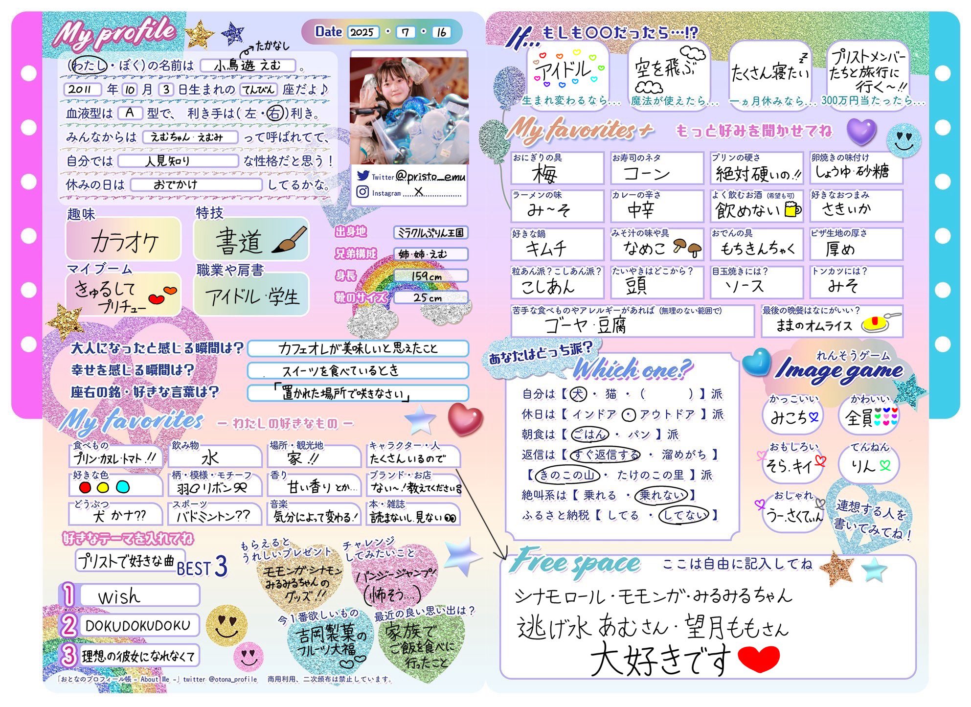 SP プロフィールを読んでください。 小鳥遊えむ 🕊プリンセス物語 on X: 