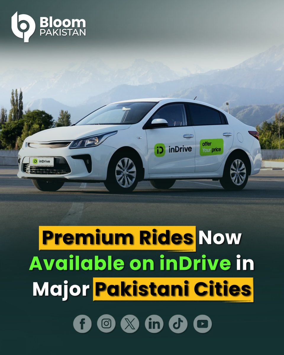 bloom_pakistan's tweet photo. inDrive, the leading ride-hailing service in the country, has introduced its Premium Rides in big cities of Pakistan.

Read More:
https://t.co/PmUZVUPSOl

#BloomPakistan @inDrive #inDrivePakistan #PremiumRides #RideHailing #UrbanTransport #inDriveLaunch #PakistanCities #SmartTravel #inDrivePremium