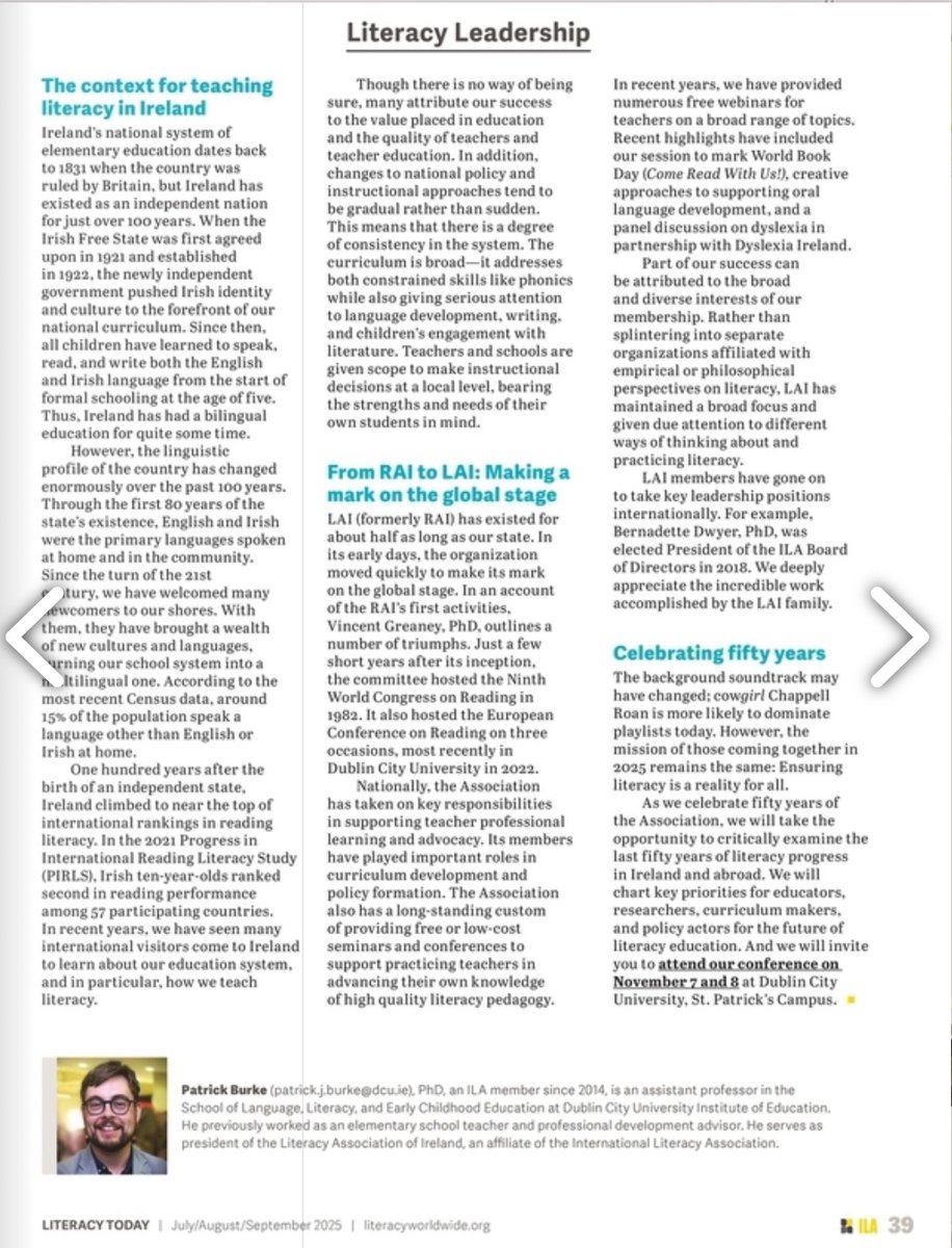 LiteracyIRL's tweet image. Don’t miss the new issue of Literacy Today from @ILAToday . Our LAI president @patjburke shares insights on Irish Literacy and the work of the LAI on pages 38 and 39! #edchatie 
publuu.com/flip-book/2442…
