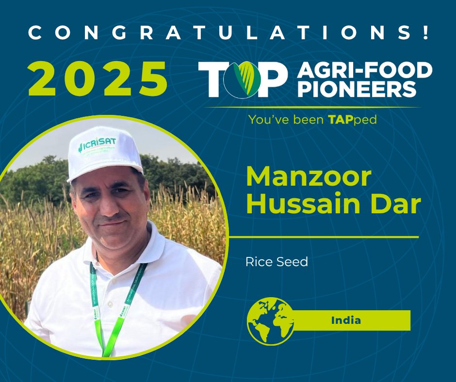 CGIAR Breeding for Tomorrow (@cgiarbreeding) on Twitter photo 🎉Congrats to <a href="/mhdarson/">Manzoor Dar</a> <a href="/ICRISAT/">ICRISAT</a> named one of the <a href="/WorldFoodPrize/">World Food Prize Foundation</a> 2025 Top Agri-Food Pioneers!
From seed systems strategy to climate-resilient rice adoption, his work ensures <a href="/CGIAR/">CGIAR</a> improved varieties reach farmers, a work that continues under <a href="/CGIARbreeding/">CGIAR Breeding for Tomorrow</a> #InclusiveDelivery 🎉Congrats to <a href="/mhdarson/">Manzoor Dar</a> <a href="/ICRISAT/">ICRISAT</a> named one of the <a href="/WorldFoodPrize/">World Food Prize Foundation</a> 2025 Top Agri-Food Pioneers!
From seed systems strategy to climate-resilient rice adoption, his work ensures <a href="/CGIAR/">CGIAR</a> improved varieties reach farmers, a work that continues under <a href="/CGIARbreeding/">CGIAR Breeding for Tomorrow</a> #InclusiveDelivery