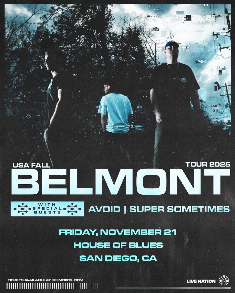 HOBSanDiego's tweet image. JUST ADDED!
Belmont will be in the house on 11/21 with special guests Avoid and Super Sometimes! Presale begins on 7/17 @ 7AM w/ code: LIGHTS. General sale begins 7/18 @ 10AM. To purchase or get more info click: livemu.sc/3THGRUP