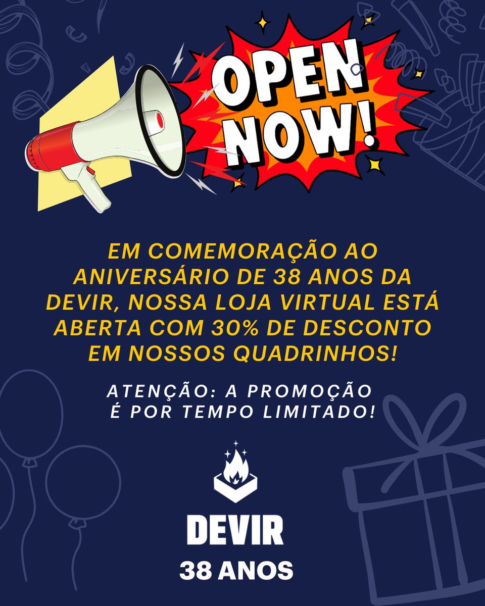 ⚠️Nossa loja virtual com quadrinhos está aberta!

📣Quadrinhos com 30% de desconto, mas atenção, essa promoção só dura alguns dias e as quantIdades serão limitadas

🏃Corra lá antes que acabe! lojaeditora.devir.com.br

#devir #devir38anos #hqs