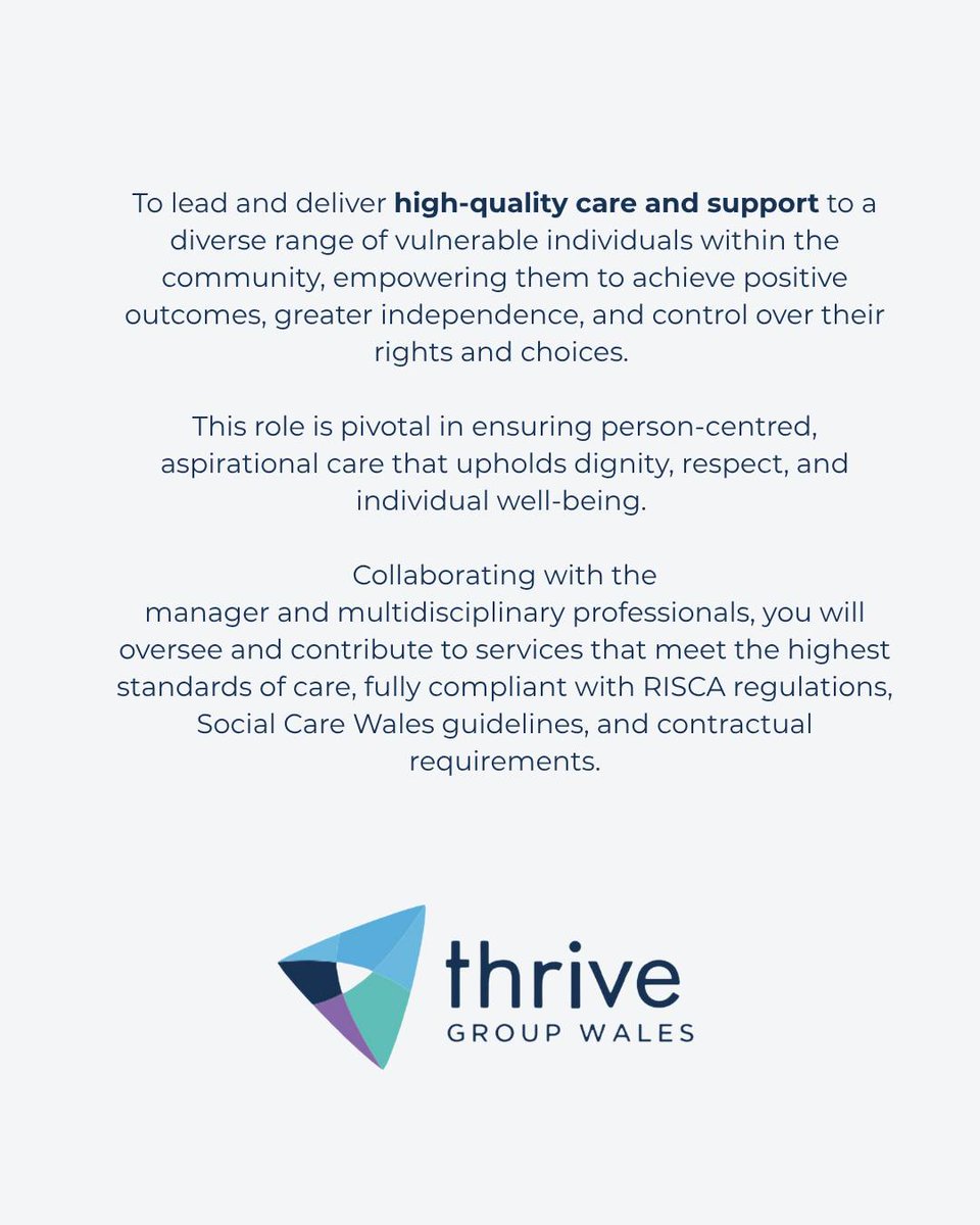 Join our expanding Social Enterprise as a "Helping Hands Team Leader", supporting the delivery of quality domiciliary care in the community.

For more information and applications, please contact Yvette on yvettes@Thrivegroupwales.co.uk

#ThriveGroupWales
