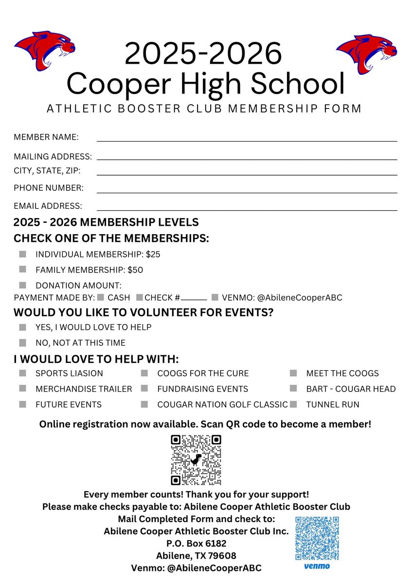 Cooper_boosters's tweet image. Here are the updated All Sport Booster club membership forms. Please contact us if you have any questions.
Thank you
The Booster Club Board