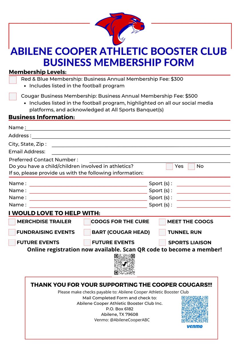Cooper_boosters's tweet image. Here are the updated All Sport Booster club membership forms. Please contact us if you have any questions.
Thank you
The Booster Club Board