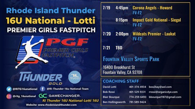 Alexis Nisyrios - 2027 (@alexisnisyrios) on Twitter photo Last tournament of the summer!! Come check this team out in the beautiful state of California for PGF! ๐ดโ๏ธ๐ <a href="/RITG16unational/">RI Thunder Gold 16u National- Lotti</a> <a href="/thunderjam134/">dave lotti</a> <a href="/BobRossiRITG/">Bob Rossi</a> <a href="/SoftbalAmerica/">Softball America</a> <a href="/PrepSoftball/">Prep Softball ๐ฅ</a> <a href="/UWAA_United/">United Womenโs Athletic Association</a> Last tournament of the summer!! Come check this team out in the beautiful state of California for PGF! ๐ดโ๏ธ๐ <a href="/RITG16unational/">RI Thunder Gold 16u National- Lotti</a> <a href="/thunderjam134/">dave lotti</a> <a href="/BobRossiRITG/">Bob Rossi</a> <a href="/SoftbalAmerica/">Softball America</a> <a href="/PrepSoftball/">Prep Softball ๐ฅ</a> <a href="/UWAA_United/">United Womenโs Athletic Association</a>