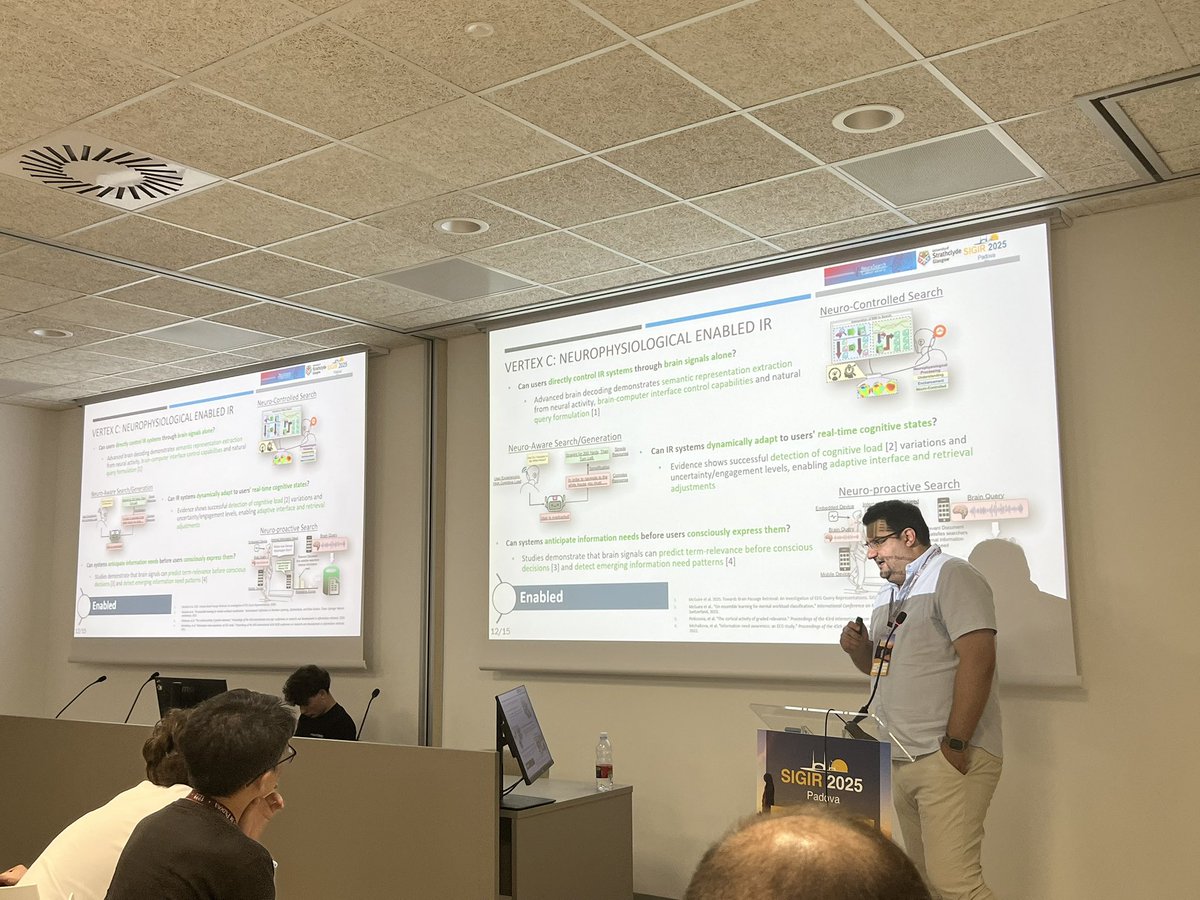 Iadh Ounis (@iadh) on Twitter photo Listening to a fascinating presentation by <a href="/YashMosh/">Yashar Moshfeghi</a> on the opportunities brain interfaces present to IR research and applications; it’s a topic Yashar has been developing into a vision for a over a decade now #sigir2025 Listening to a fascinating presentation by <a href="/YashMosh/">Yashar Moshfeghi</a> on the opportunities brain interfaces present to IR research and applications; it’s a topic Yashar has been developing into a vision for a over a decade now #sigir2025