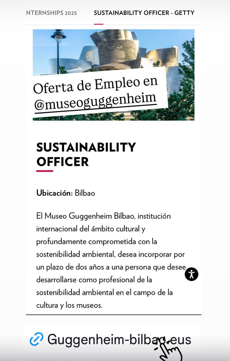 Oferta de #empleo en <a href="/MuseoGuggenheim/">Guggenheim Bilbao</a> 

ℹ️ guggenheim-bilbao.eus/empleo-y-pract…