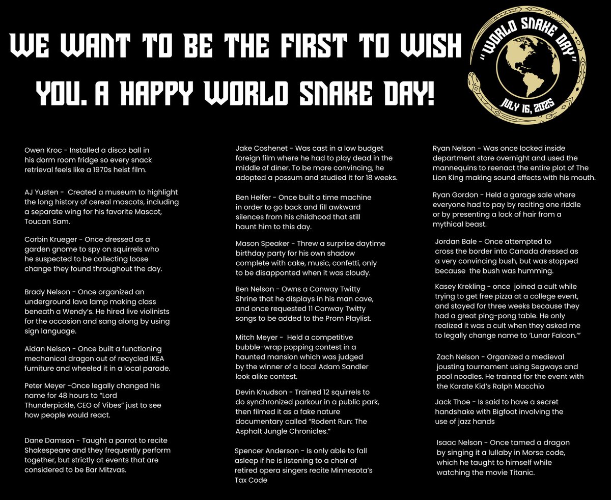 DCDiamondbacks's tweet photo. It’s everyone’s favorite holiday! Happy World Snake Day to you and your family! To celebrate the occasion, here is a #DBackFact about each member of the current slither squad! https://t.co/khZ8xZ595B