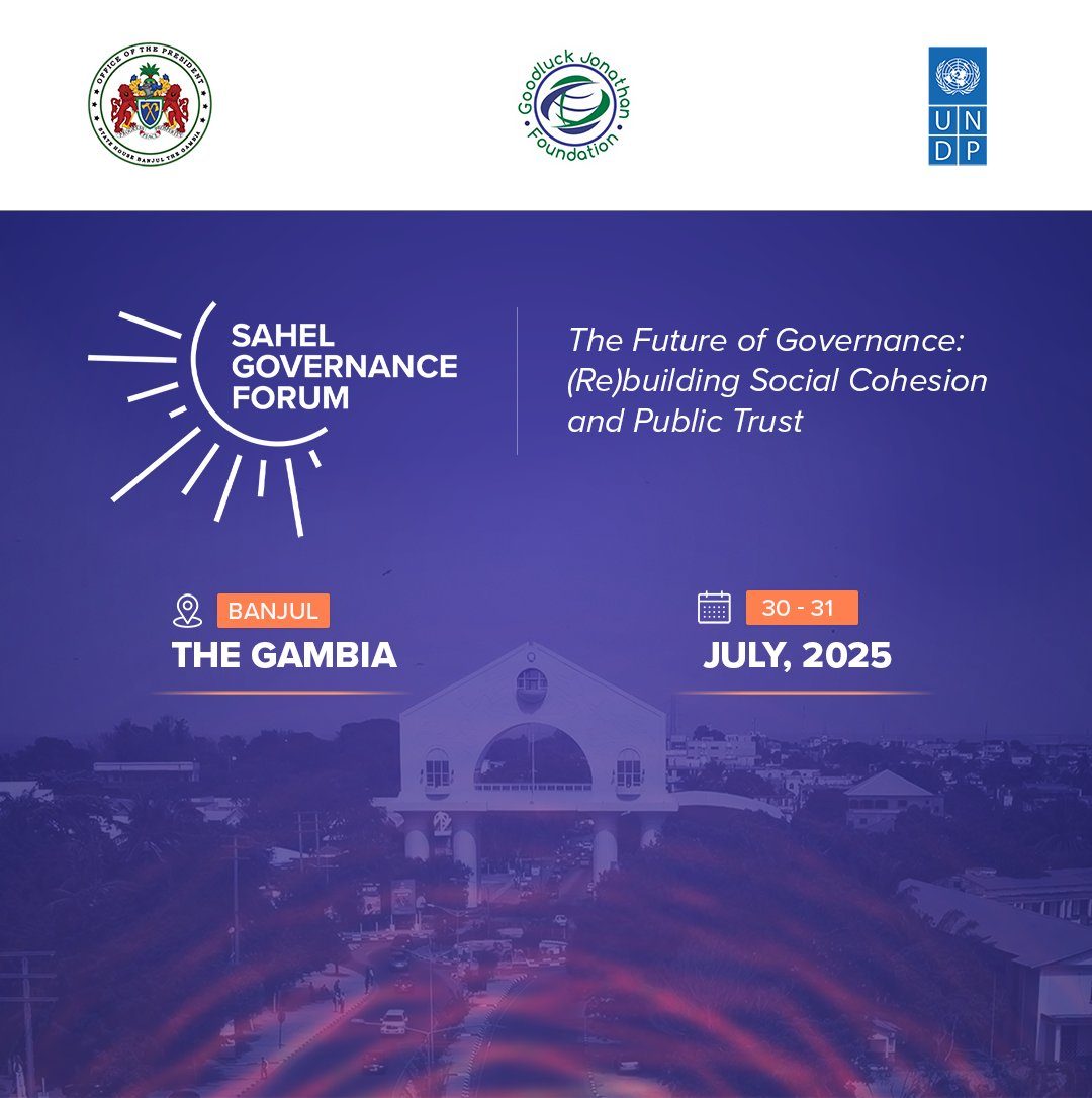 GEJFoundation's tweet image. Save the Date! 馃摲
The #SahelGovernanceForum is coming to Banjul 馃摲
馃摲 30-31 July 2025.
馃摲 Banjul, The Gambia
Join Heads of state, leaders, youth & experts to reshape sustainable governance in #Sahel. 馃摲
#SGF2025
