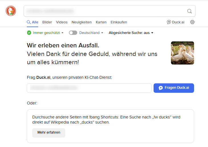 tux0r's tweet image. Wenn jemand gerade #DuckDuckGo nutzen wollte: Entschuldigung, ich habe es kaputtgemacht.