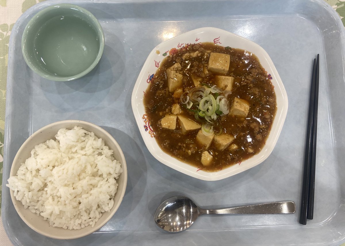 今日は麻婆豆腐＋ライス🍚！

昭和のまーぼー美味しすぎるのデスよ！
追いラー油は欠かせません…！
 #昭和音大学食
#今日も600円