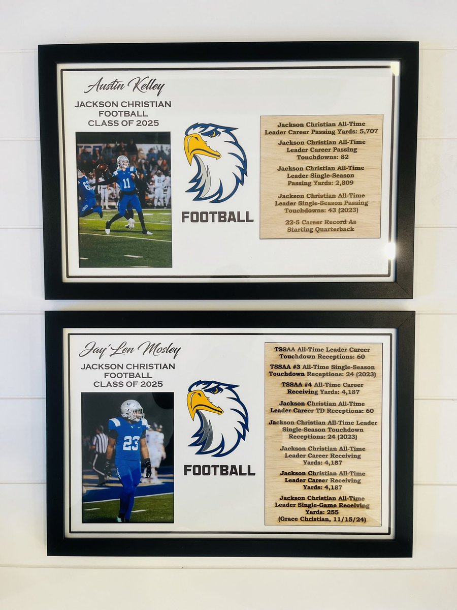 Customized ways to highlight your program’s best players!  This was a great one-two punch! 🏈🏈 #sportsawards #halloffame #schoolrecords