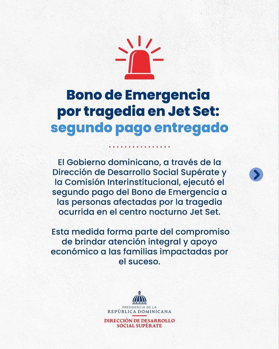 La Dirección de Desarrollo Social Supérate, junto a la Comisión Interinstitucional designada por el Gobierno dominicano, ejecuta el segundo pago del Bono de Emergencia a 151 personas afectadas por la tragedia ocurrida en Jet Set.